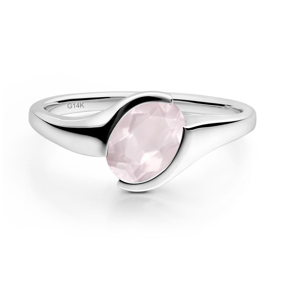 Oval Rose Quartz Tension Ring - LUO Jewelry #metal_14k white gold