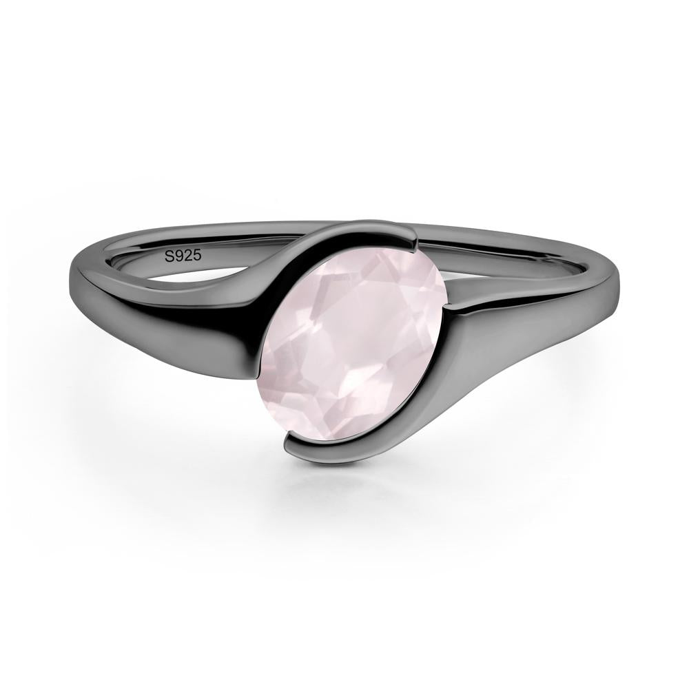 Oval Rose Quartz Tension Ring - LUO Jewelry #metal_black finish sterling silver