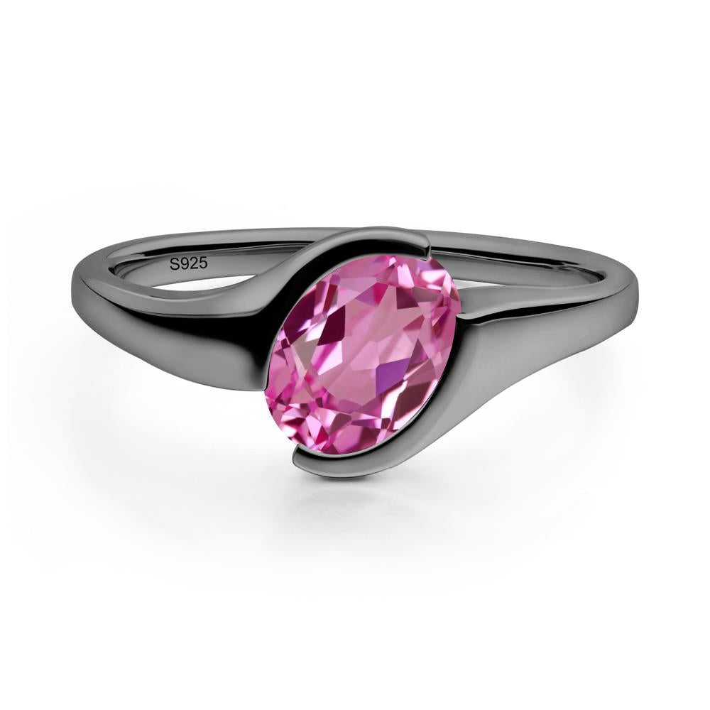 Oval Cut Pink Sapphire Solitaire Bypass Ring - LUO Jewelry #metal_black finish sterling silver