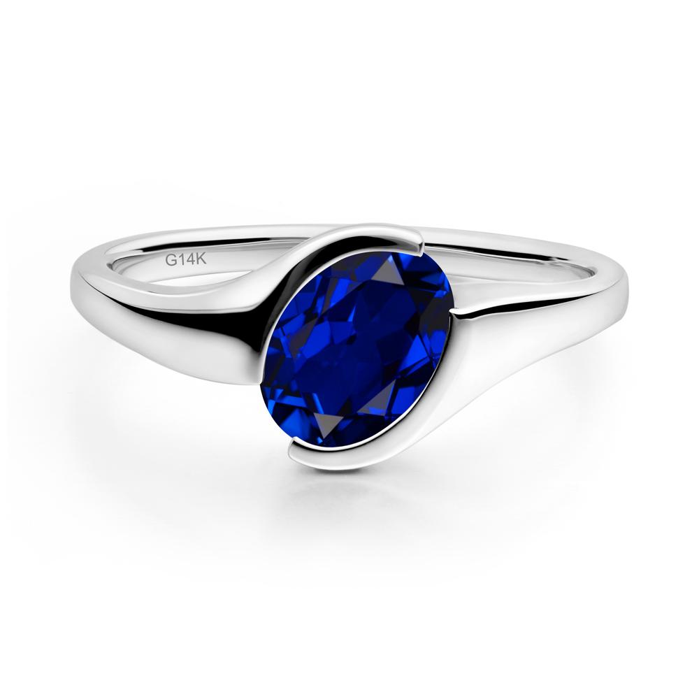 Oval Cut Sapphire Solitaire Bypass Ring - LUO Jewelry #metal_14k white gold