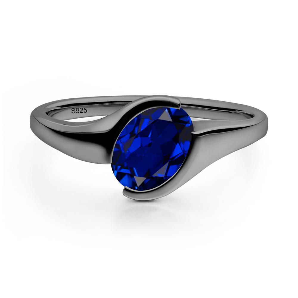 Oval Cut Sapphire Solitaire Bypass Ring - LUO Jewelry #metal_black finish sterling silver