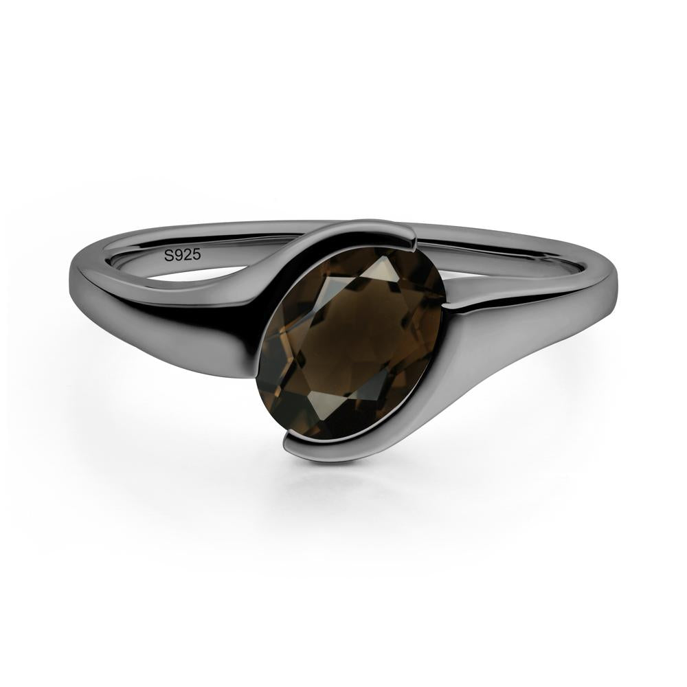 Oval Smoky Quartz Tension Ring - LUO Jewelry #metal_black finish sterling silver