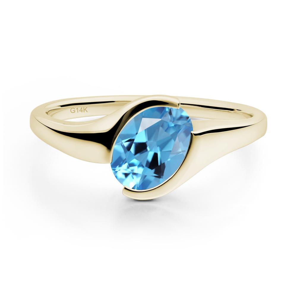Oval Cut Swiss Blue Topaz Solitaire Bypass Ring - LUO Jewelry #metal_14k yellow gold