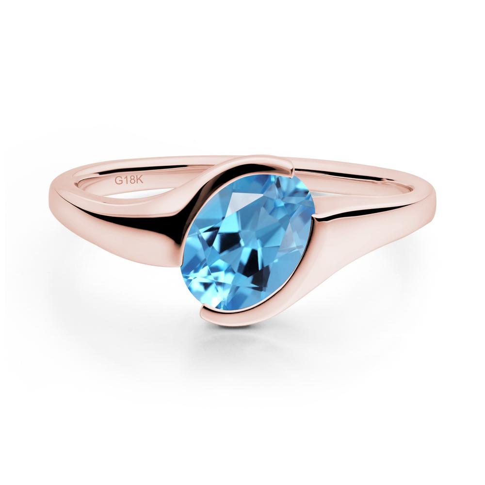 Oval Cut Swiss Blue Topaz Solitaire Bypass Ring - LUO Jewelry #metal_18k rose gold