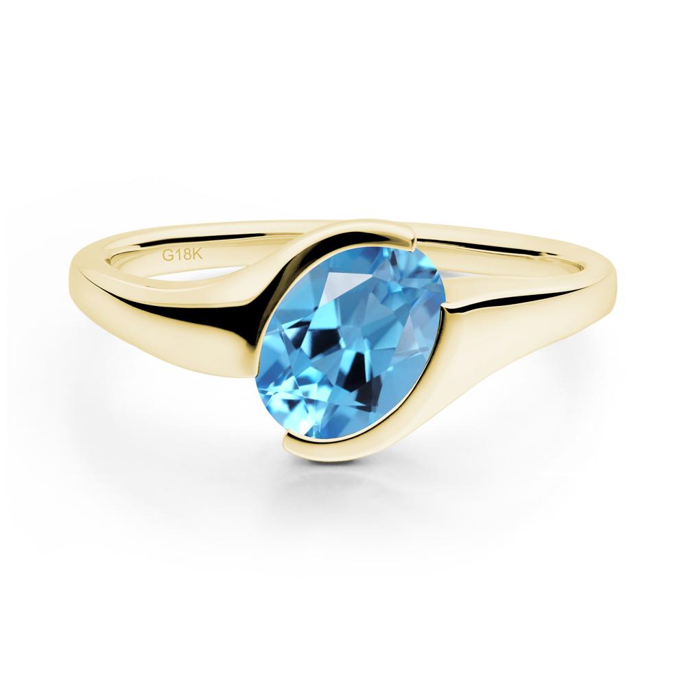 Oval Cut Swiss Blue Topaz Solitaire Bypass Ring - LUO Jewelry #metal_18k yellow gold