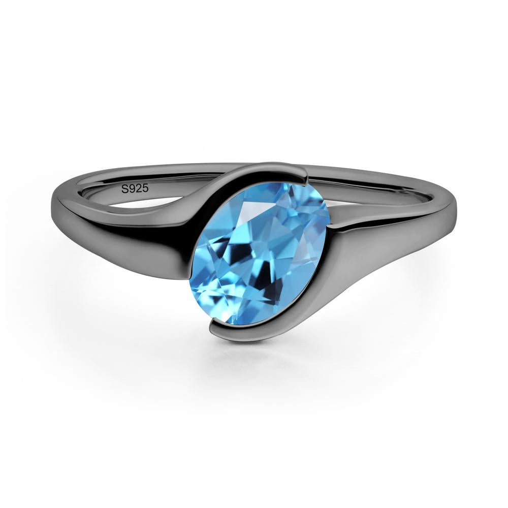 Oval Cut Swiss Blue Topaz Solitaire Bypass Ring - LUO Jewelry #metal_black finish sterling silver