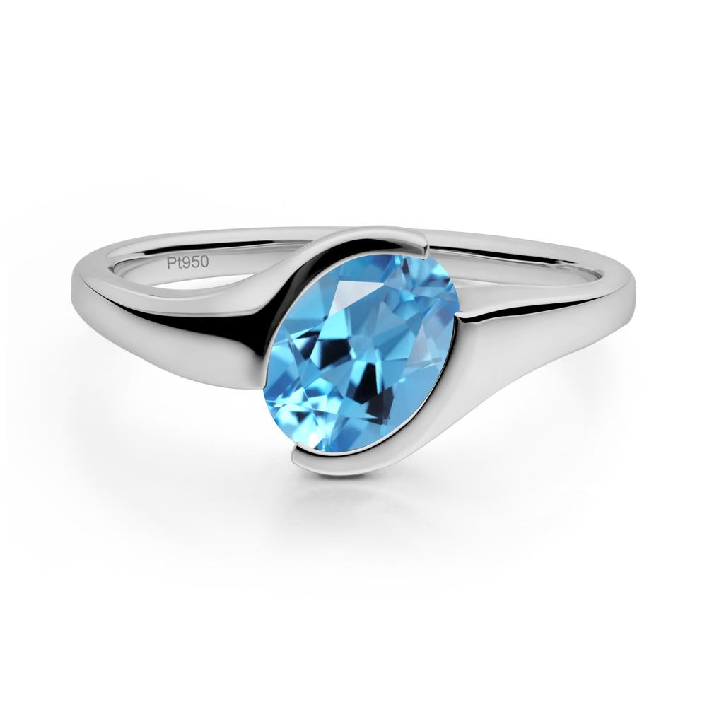 Oval Cut Swiss Blue Topaz Solitaire Bypass Ring - LUO Jewelry #metal_platinum
