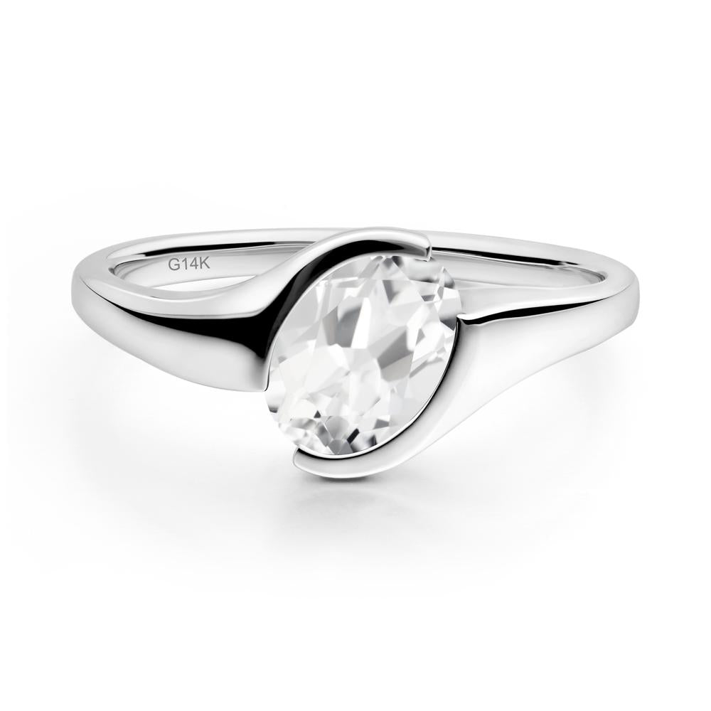 Oval Cut White Topaz Solitaire Bypass Ring - LUO Jewelry #metal_14k white gold