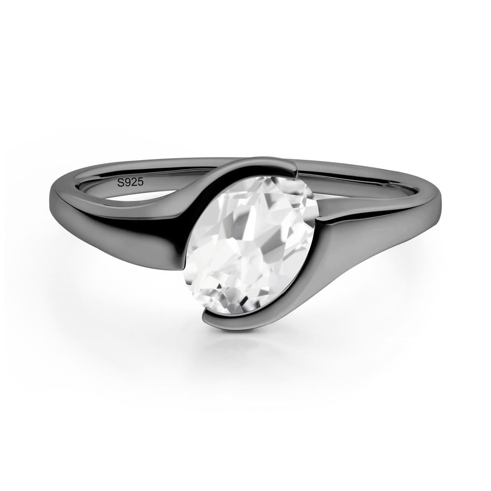 Oval Cut White Topaz Solitaire Bypass Ring - LUO Jewelry #metal_black finish sterling silver