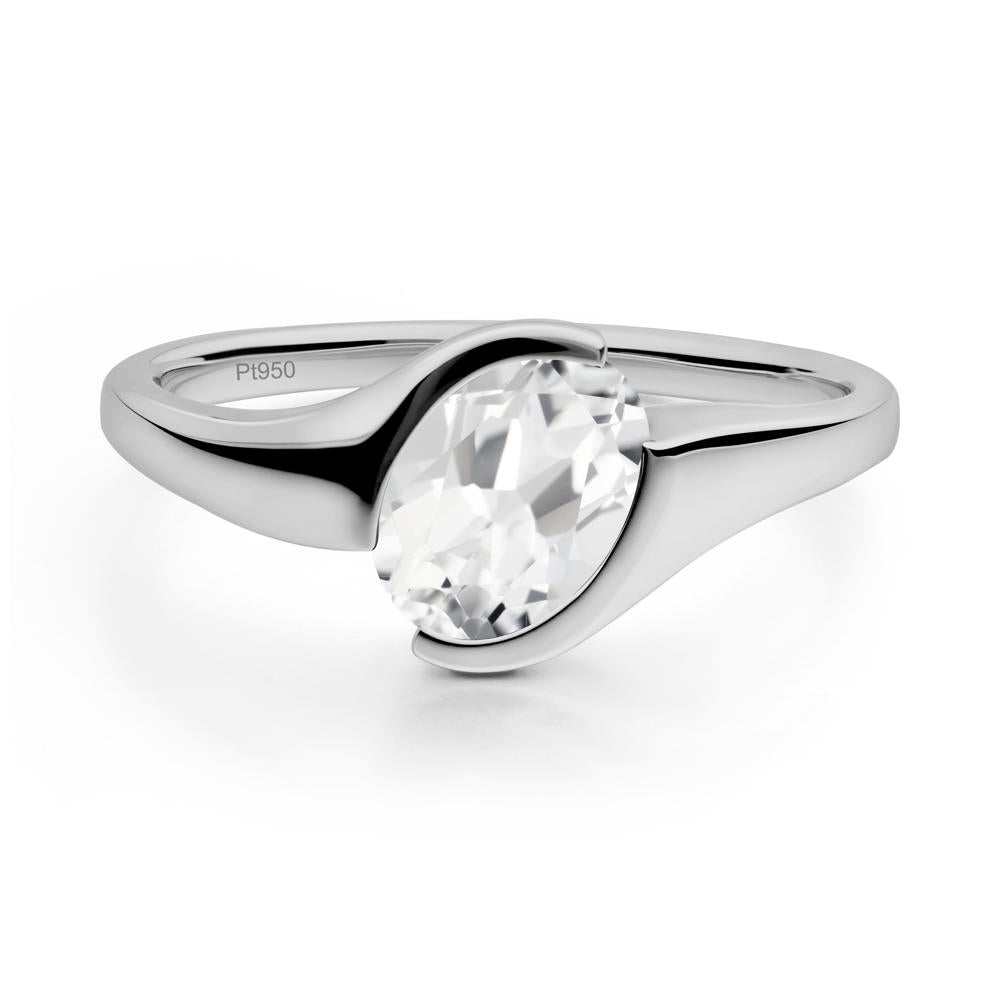 Oval Cut White Topaz Solitaire Bypass Ring - LUO Jewelry #metal_platinum