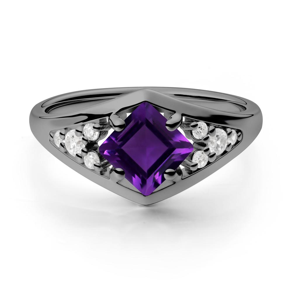 Princess Cut Amethyst Cluster Ring - LUO Jewelry #metal_black finish sterling silver