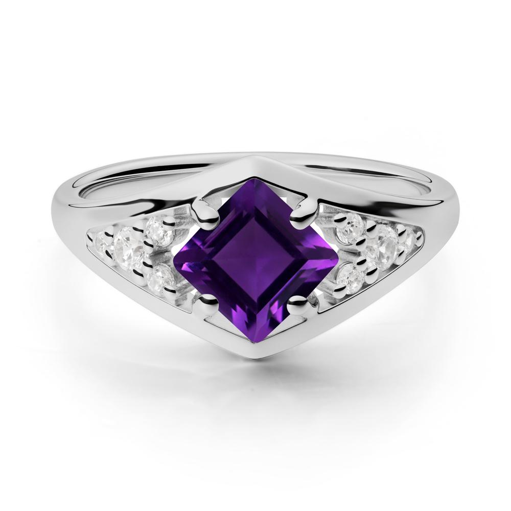 Princess Cut Amethyst Cluster Ring - LUO Jewelry #metal_platinum