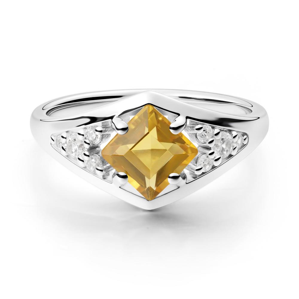 Geometric Princess Cut Citrine Ring - LUO Jewelry #metal_14k white gold