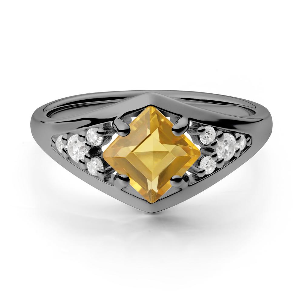 Geometric Princess Cut Citrine Ring - LUO Jewelry #metal_black finish sterling silver