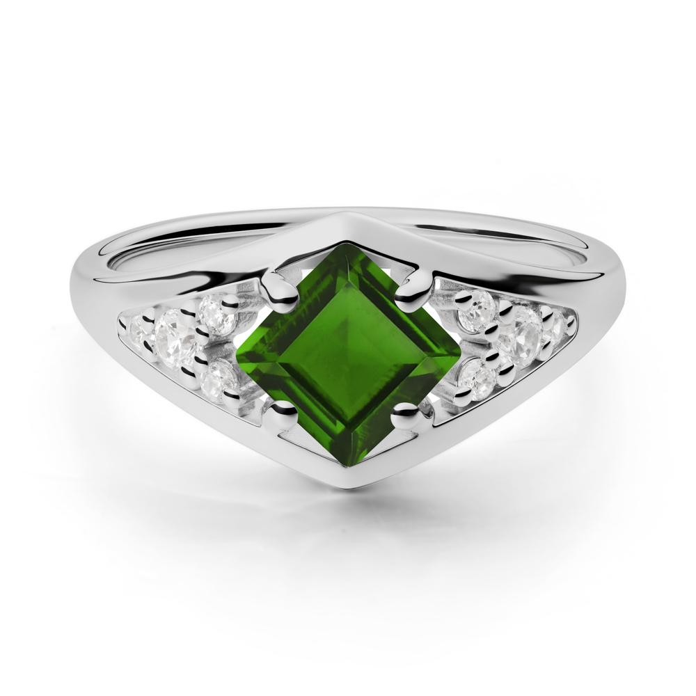 Geometric Princess Cut Diopside Ring - LUO Jewelry #metal_platinum