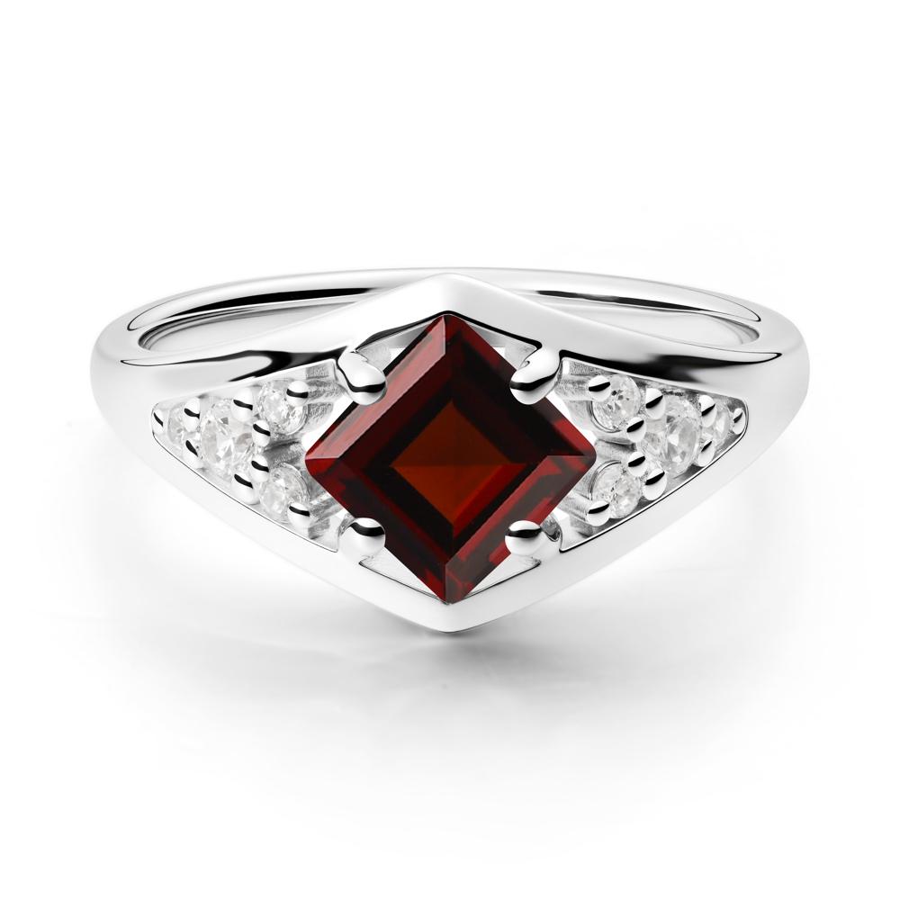 Princess Cut Garnet Cluster Ring - LUO Jewelry #metal_14k white gold