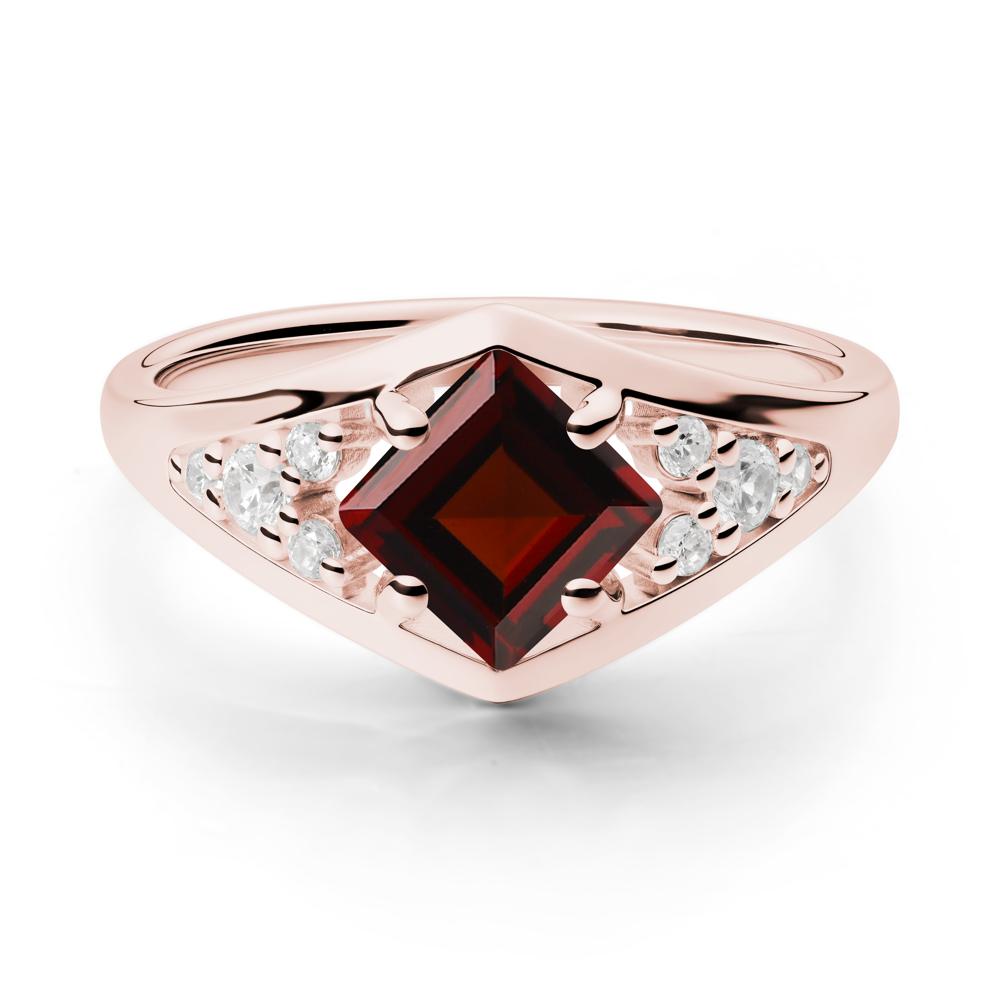 Princess Cut Garnet Cluster Ring - LUO Jewelry #metal_18k rose gold