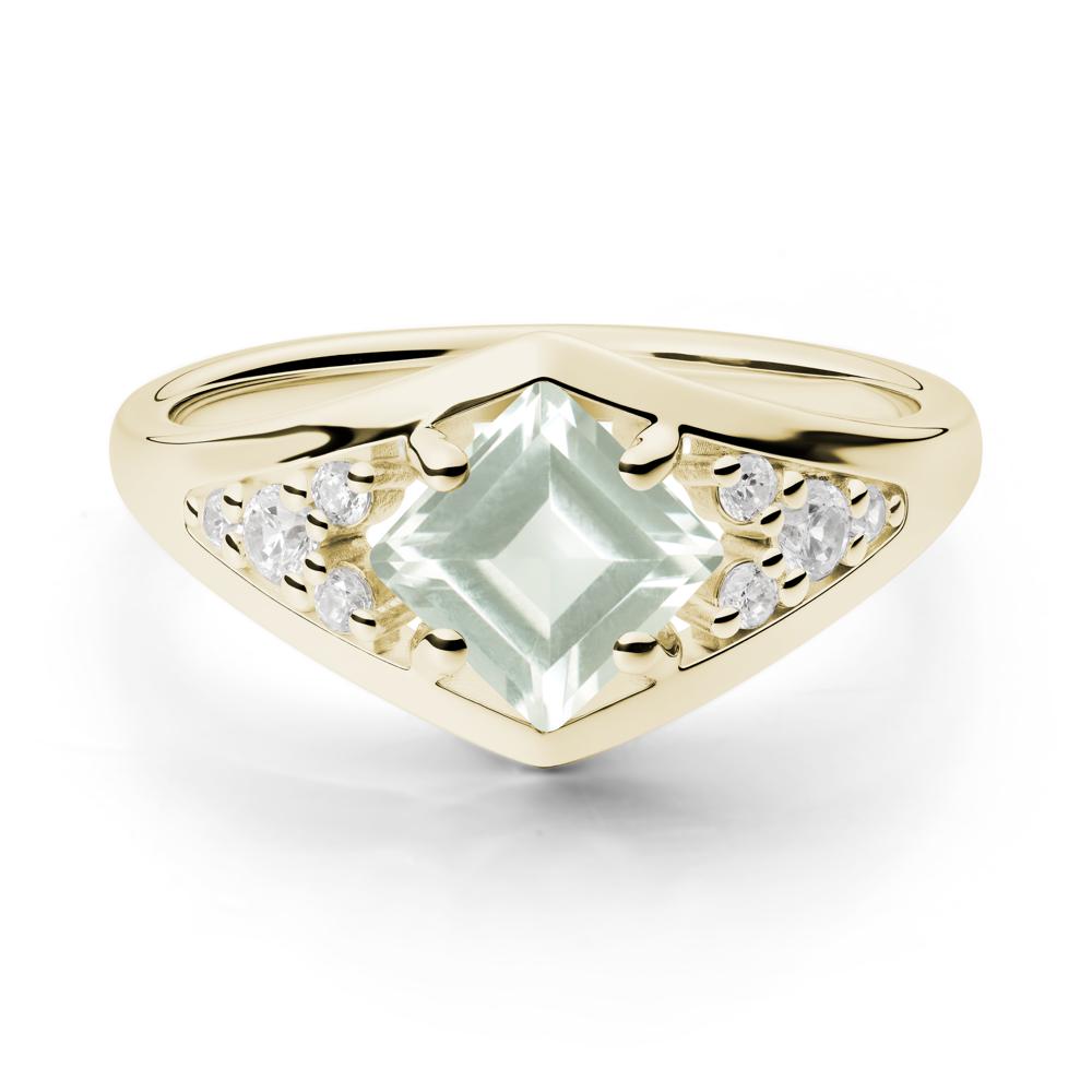 Geometric Princess Cut Green Amethyst Ring - LUO Jewelry #metal_14k yellow gold