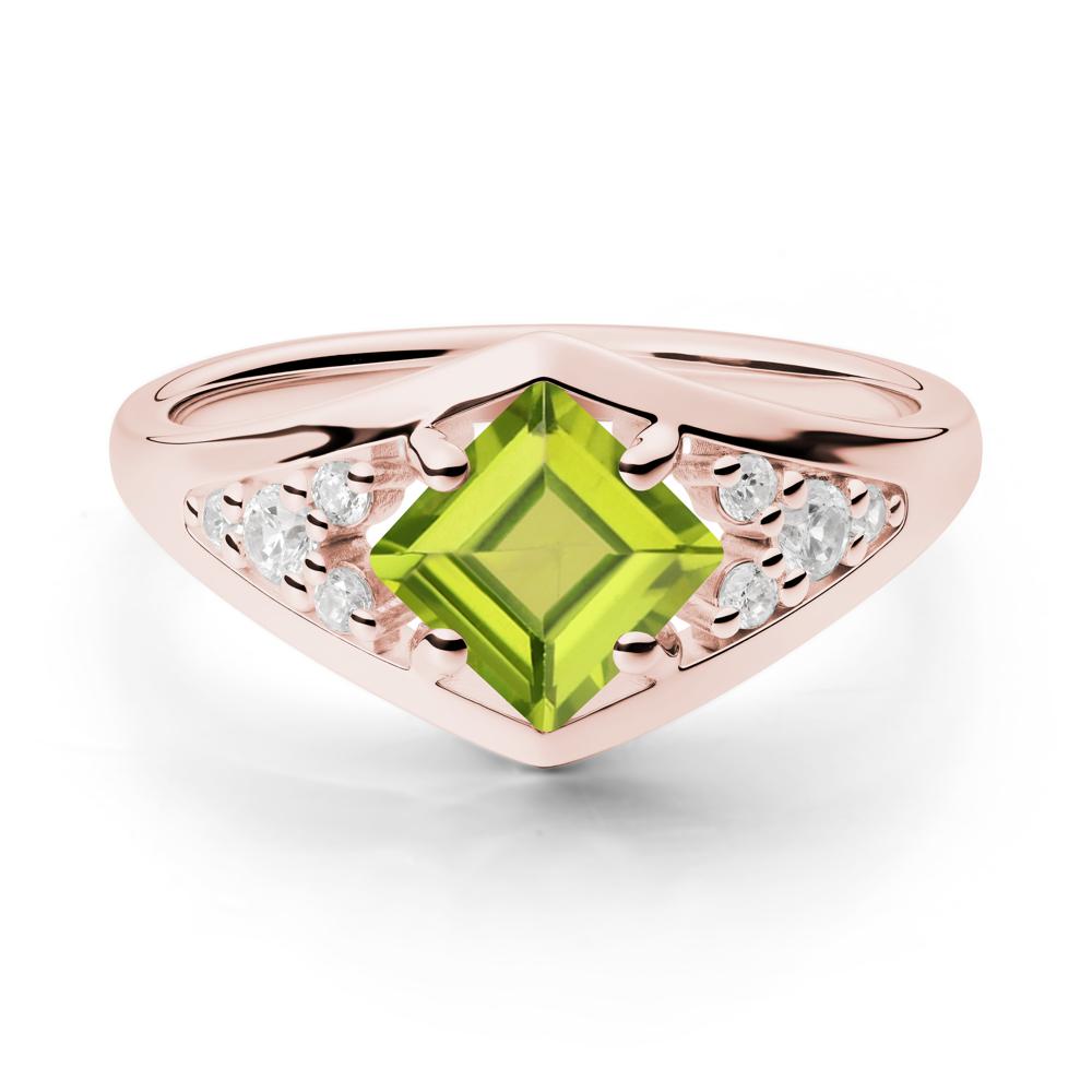 Geometric Princess Cut Peridot Ring - LUO Jewelry #metal_18k rose gold