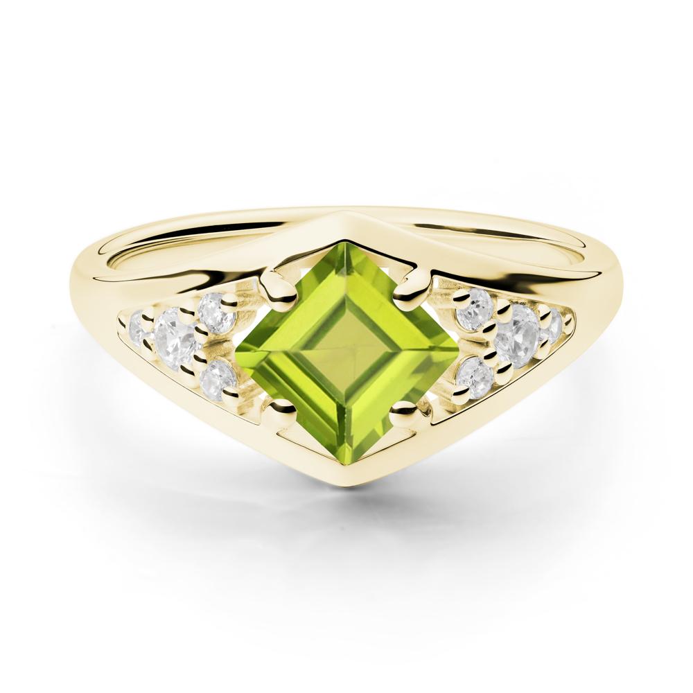 Geometric Princess Cut Peridot Ring - LUO Jewelry #metal_18k yellow gold