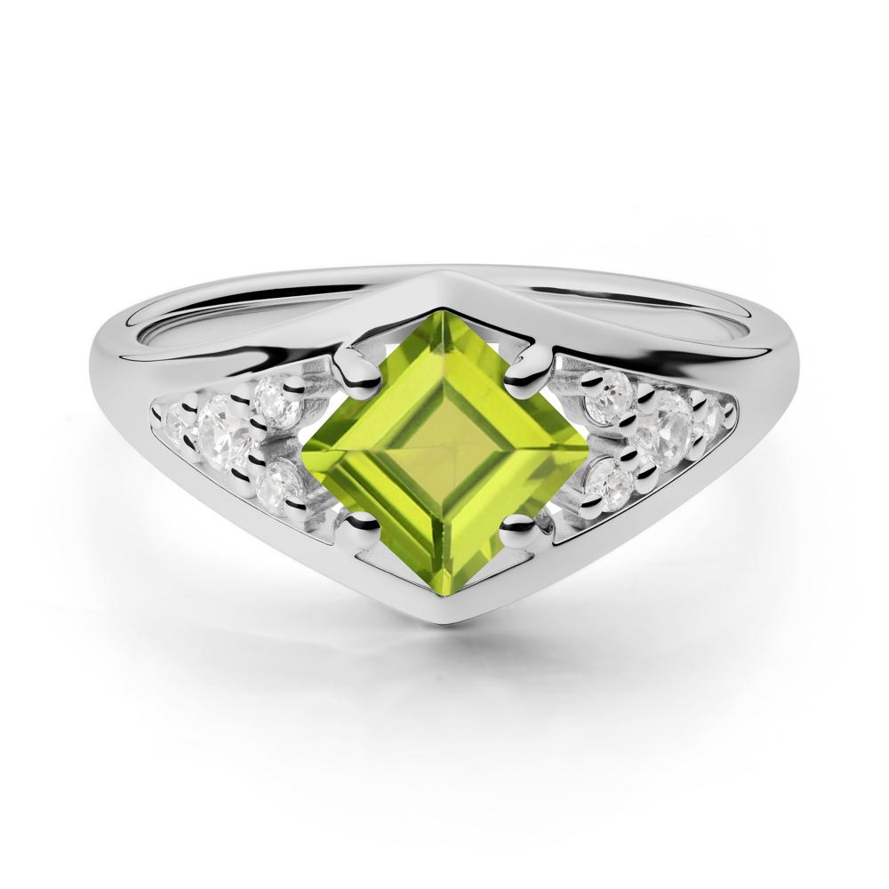 Geometric Princess Cut Peridot Ring - LUO Jewelry #metal_platinum