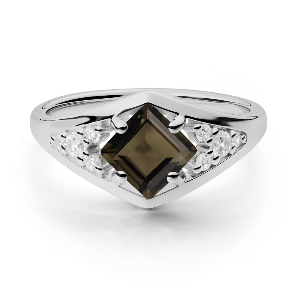 Princess Cut Smoky Quartz Cluster Ring - LUO Jewelry #metal_platinum