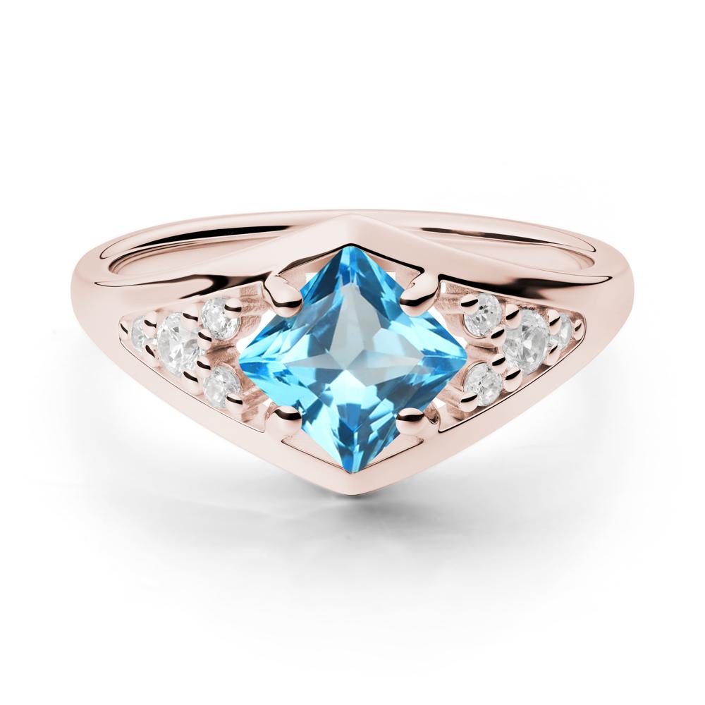 Geometric Princess Cut Swiss Blue Topaz Ring - LUO Jewelry #metal_14k rose gold