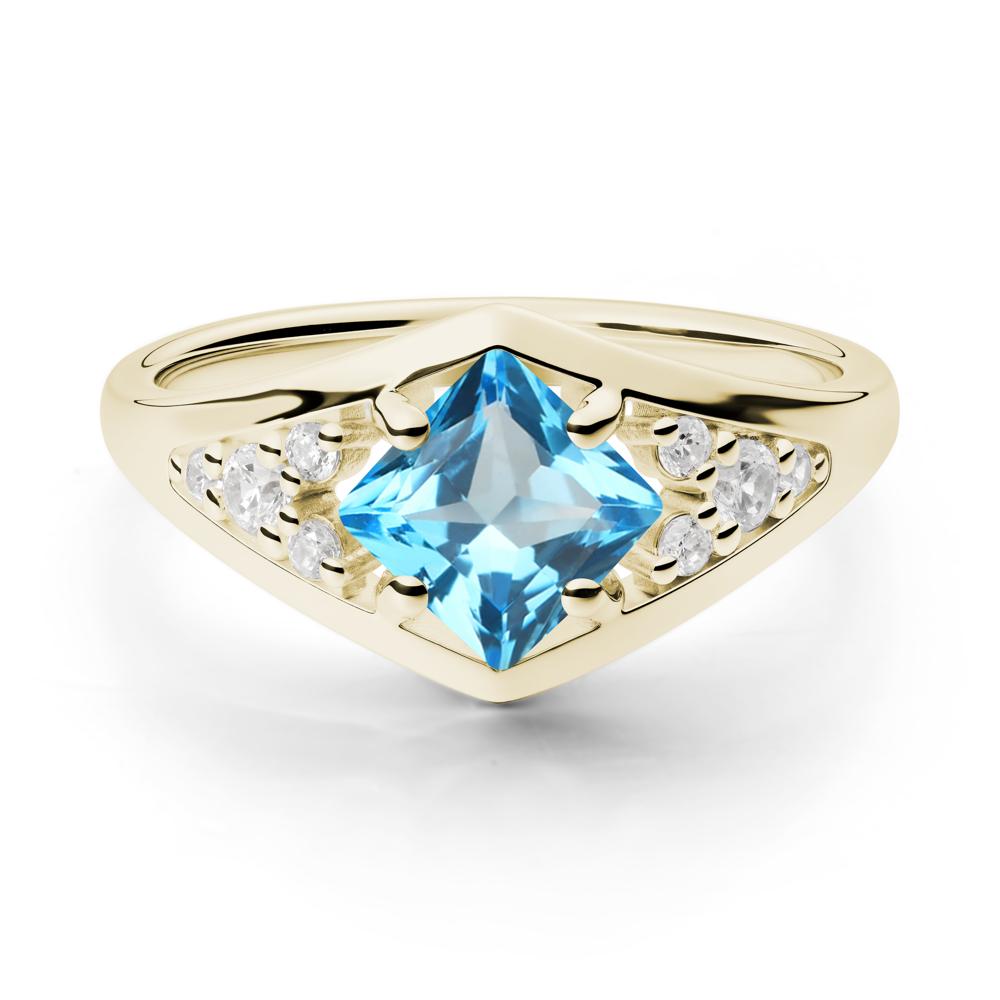 Geometric Princess Cut Swiss Blue Topaz Ring - LUO Jewelry #metal_14k yellow gold