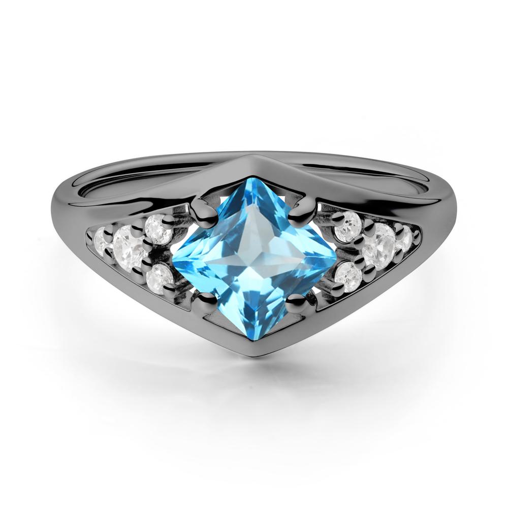 Geometric Princess Cut Swiss Blue Topaz Ring - LUO Jewelry #metal_black finish sterling silver