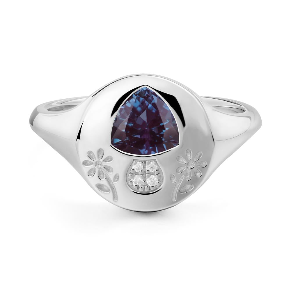 Trillion Cut Alexandrite Signet Ring - LUO Jewelry #metal_14k white gold