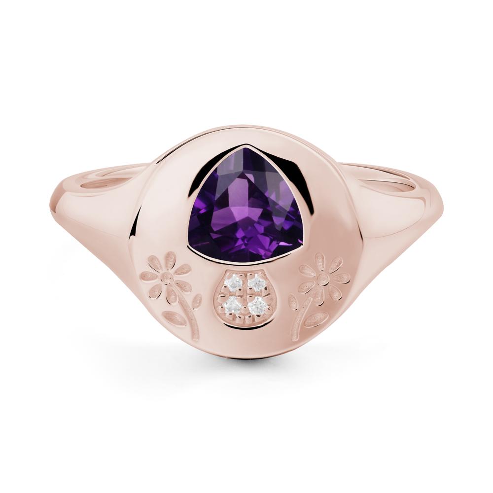 Trillion Cut Amethyst Signet Ring - LUO Jewelry #metal_14k rose gold