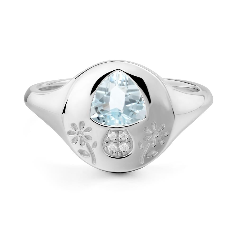 Signet Trillion Cut Aquamarine Ring - LUO Jewelry #metal_14k white gold