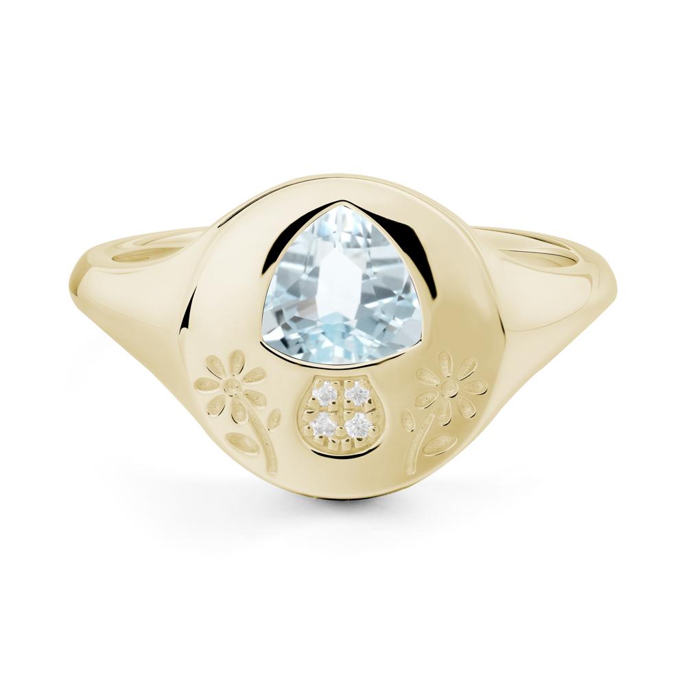 Signet Trillion Cut Aquamarine Ring - LUO Jewelry #metal_14k yellow gold
