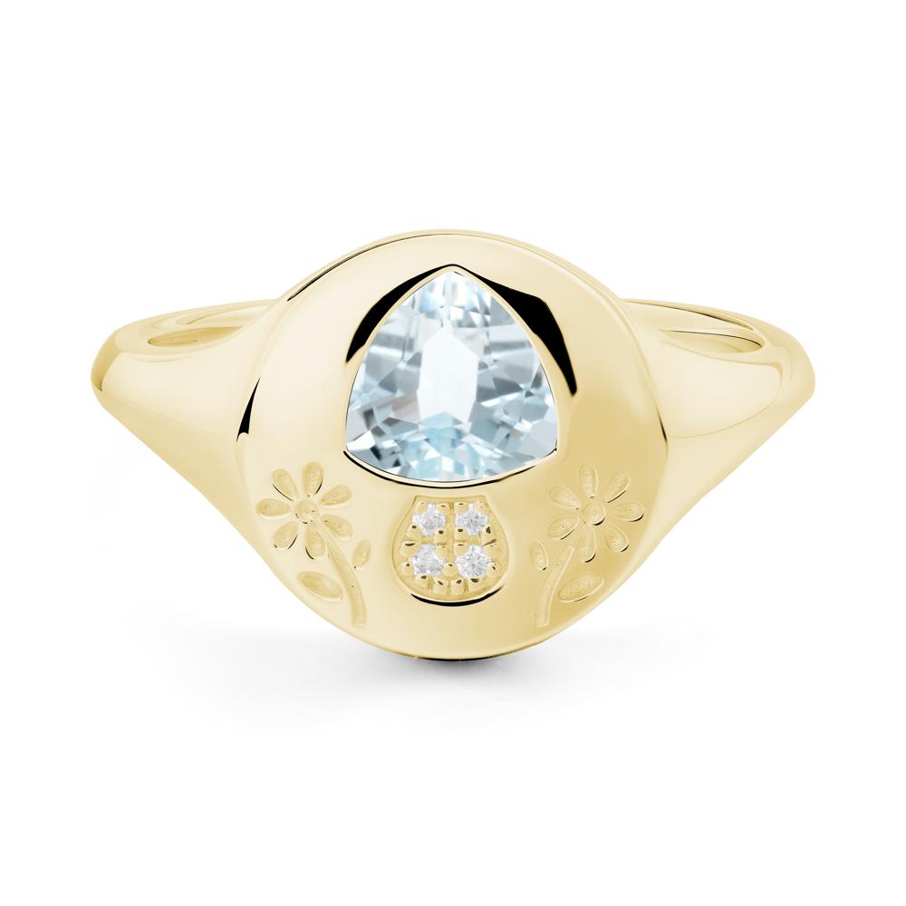 Signet Trillion Cut Aquamarine Ring - LUO Jewelry #metal_18k yellow gold