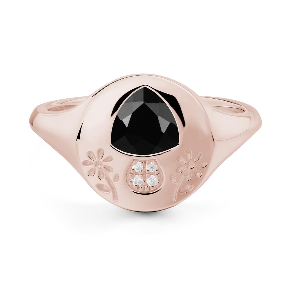 Signet Trillion Cut Black Spinel Ring - LUO Jewelry #metal_14k rose gold