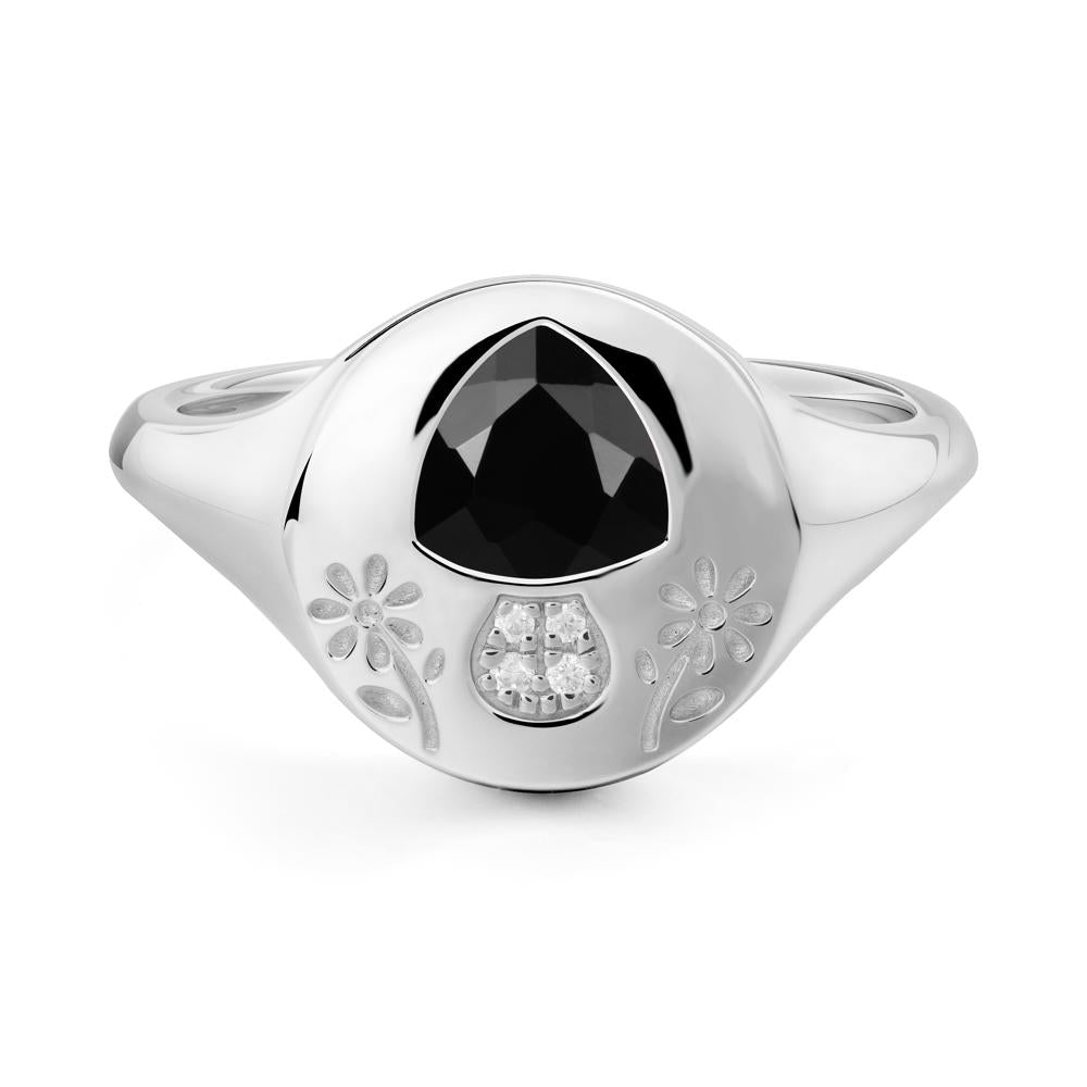 Signet Trillion Cut Black Spinel Ring - LUO Jewelry #metal_18k white gold