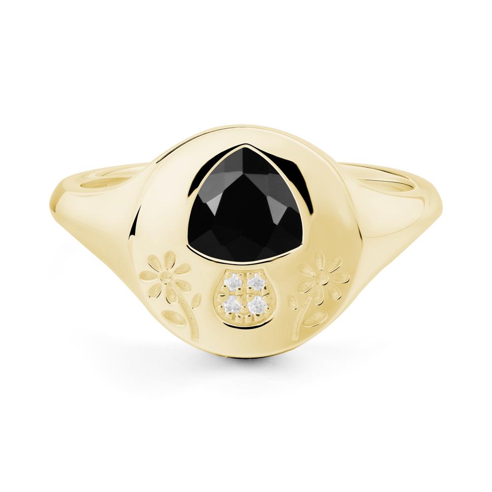 Signet Trillion Cut Black Spinel Ring - LUO Jewelry #metal_18k yellow gold