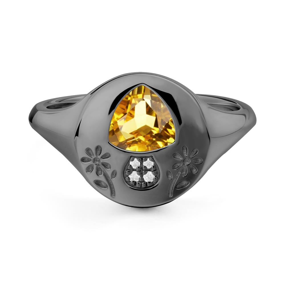 Bezel Set Citrine Signet Ring - LUO Jewelry #metal_black finish sterling silver