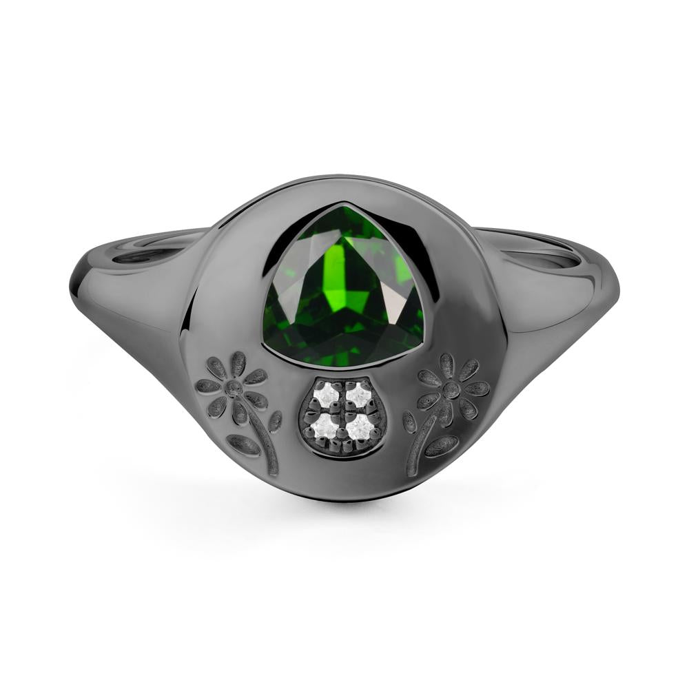 Signet Trillion Cut Diopside Ring - LUO Jewelry #metal_black finish sterling silver