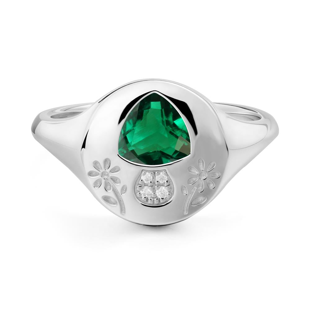 Bezel Set Emerald Signet Ring - LUO Jewelry #metal_14k white gold