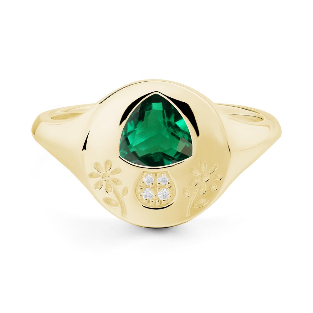 Bezel Set Emerald Signet Ring - LUO Jewelry #metal_18k yellow gold