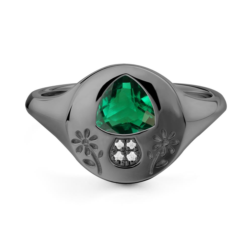 Bezel Set Emerald Signet Ring - LUO Jewelry #metal_black finish sterling silver