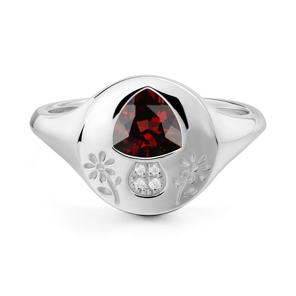 Signet Trillion Cut Garnet Ring - LUO Jewelry #metal_14k white gold
