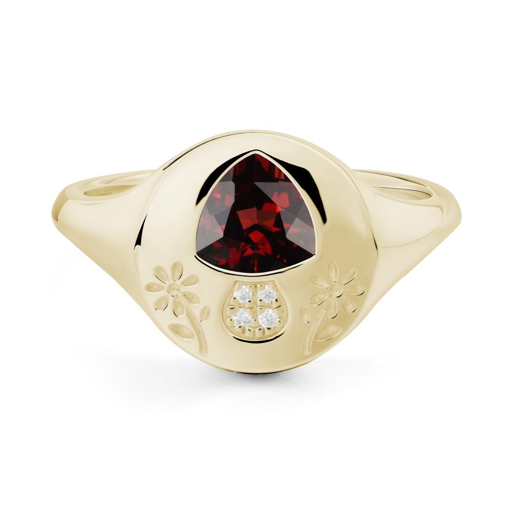 Signet Trillion Cut Garnet Ring - LUO Jewelry #metal_14k yellow gold