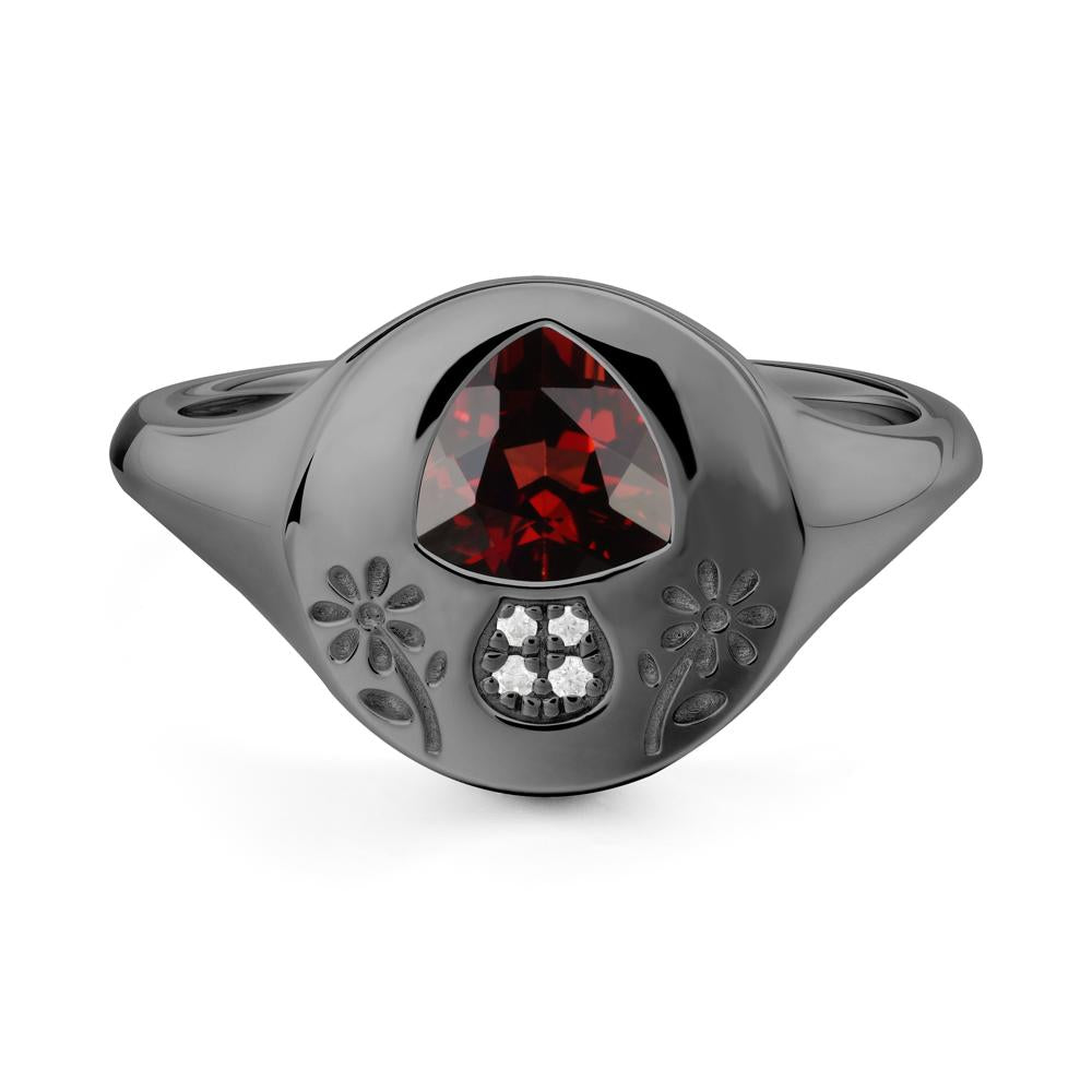 Signet Trillion Cut Garnet Ring - LUO Jewelry #metal_black finish sterling silver