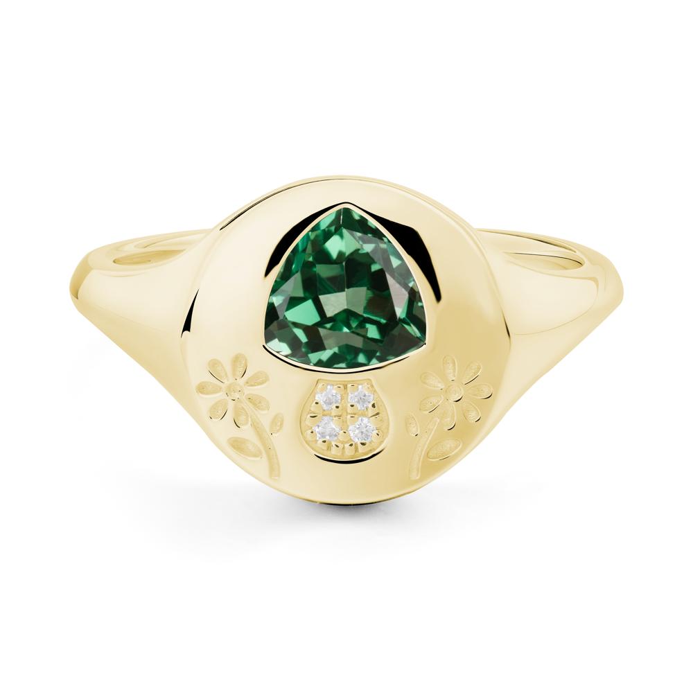 Trillion Cut Green Sapphire Signet Ring - LUO Jewelry #metal_18k yellow gold