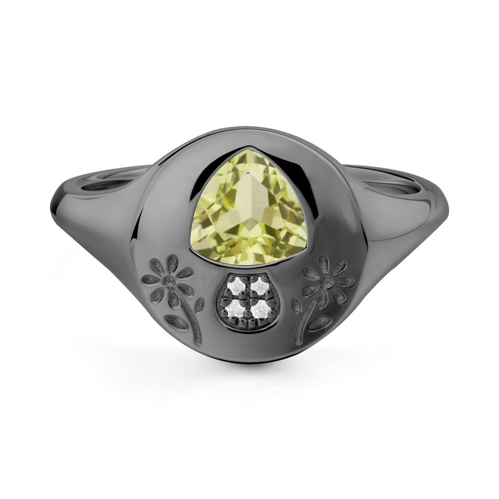 Bezel Set Lemon Quartz Signet Ring - LUO Jewelry #metal_black finish sterling silver