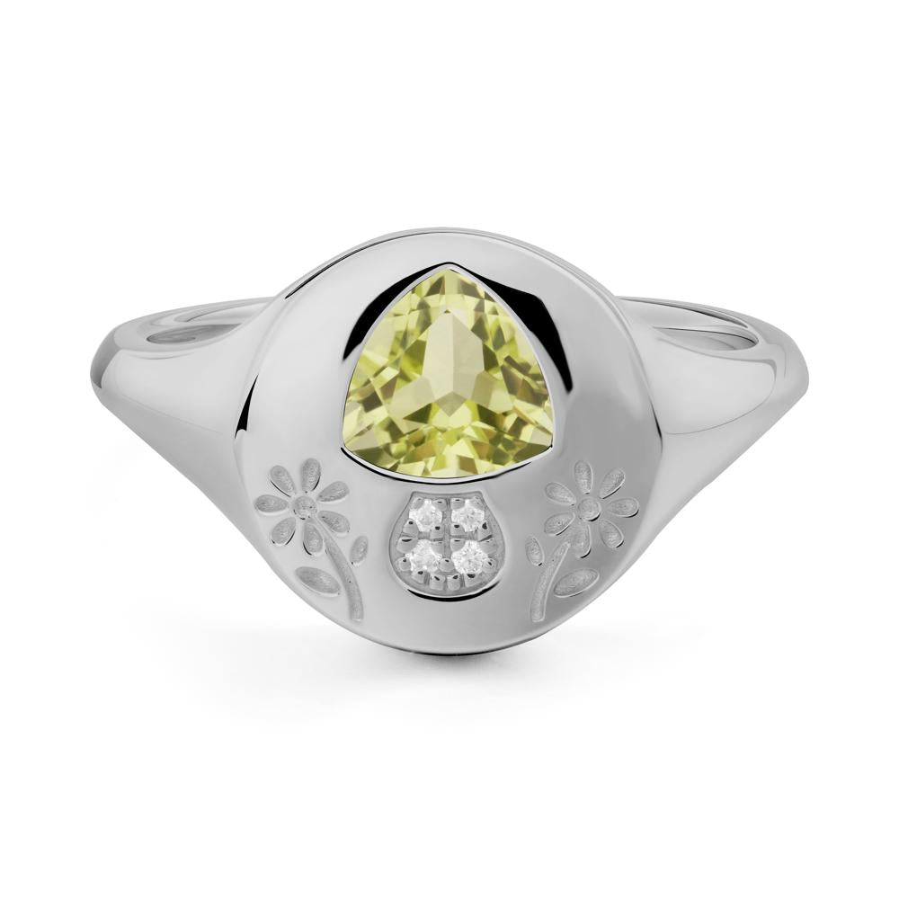 Bezel Set Lemon Quartz Signet Ring - LUO Jewelry #metal_platinum