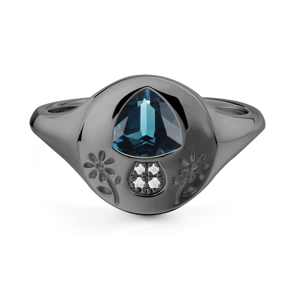 Signet Trillion Cut London Blue Topaz Ring - LUO Jewelry #metal_black finish sterling silver