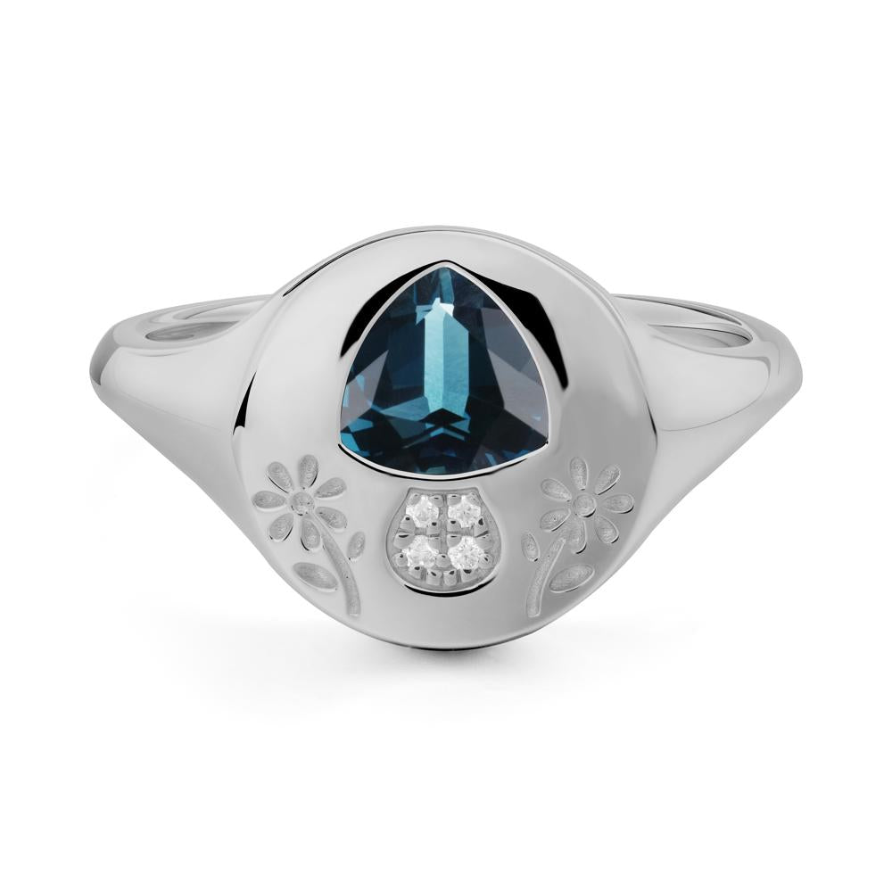 Signet Trillion Cut London Blue Topaz Ring - LUO Jewelry #metal_platinum